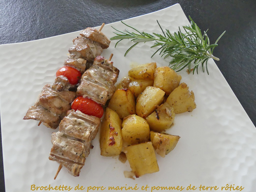 Brochettes de porc mariné et pommes de terre rôties * – Bataille food # 137