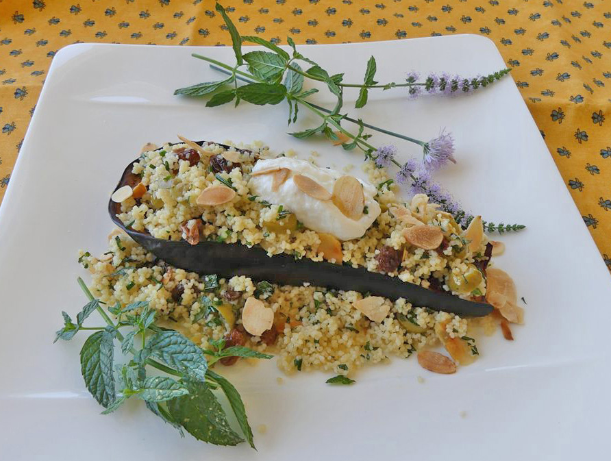 Aubergines à la chermoula et à la semoule épicée d’après Yotam Ottolenghi *