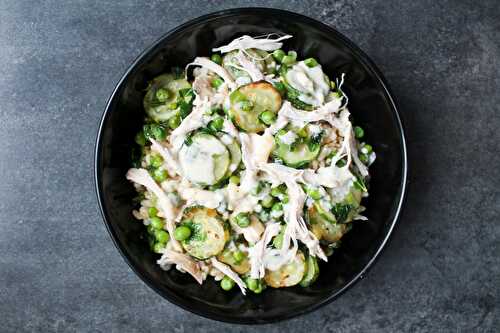 Légumes verts, blé, sauce à la Fourme de Montbrison