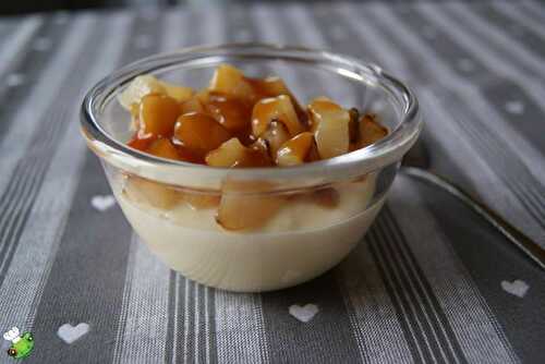 Mousse de reblochon aux poires et caramel au beurre salé