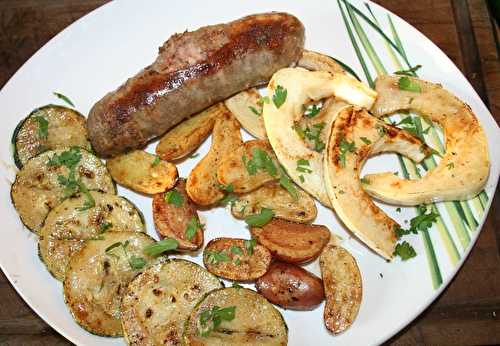 Andouillette et légumes du jardin grillés à la plancha