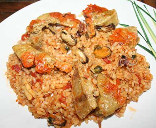 Arroz del senyoret (Riz en paella de l' homme précieux) au foie de lotte