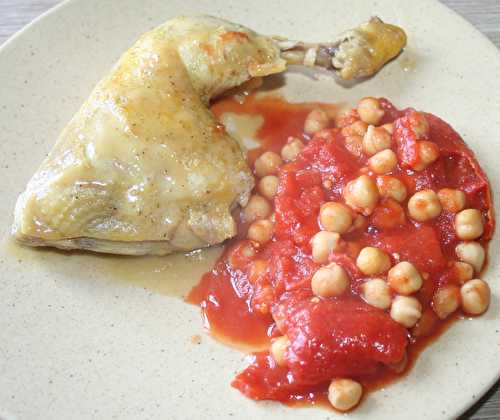 Cuisse de poulet aux tomates et pois-chiches au cumin