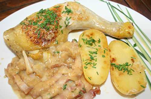 Cuisse de poulet sautée et pomme de terre à la cancoillotte