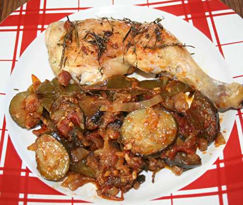 Cuisses de poulet sous cloche à la plancha et sa ratatouille