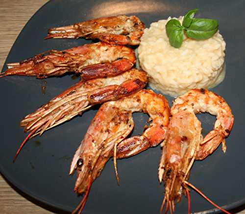 Gambas en marinade toscane à la plancha et son risotto