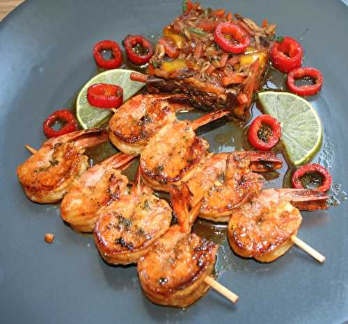 Gambas (grosses crevettes) à la japonaise à la plancha