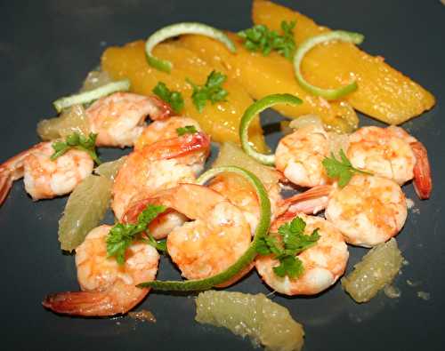 Gambas (grosses crevettes) mangue et citron vert