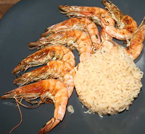 Gambas marinées au café et gingembre à la plancha