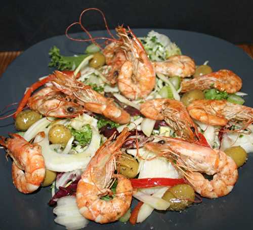 Gambas marinées réglisse-anis sur salade composée
