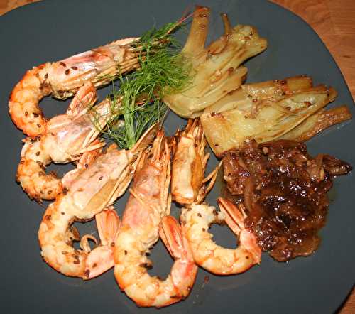 Gambas ou grosses crevettes au fenouil