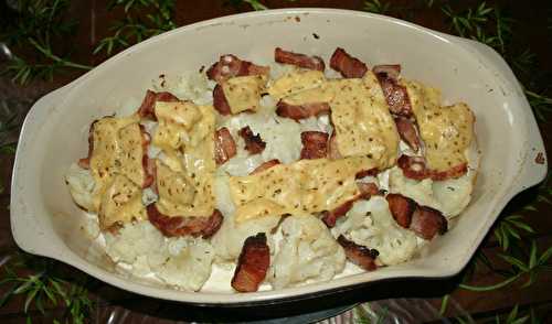 Gratin de chou-fleur au gouda au cumin et lardons