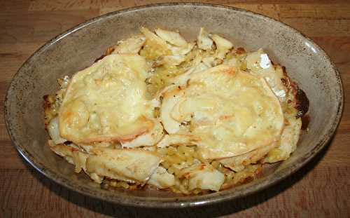 Gratin de coquillettes à la morue et fromage à raclette