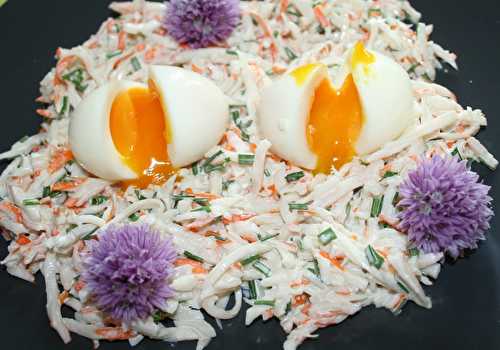 Oeufs molets sur surimi crème ciboulette