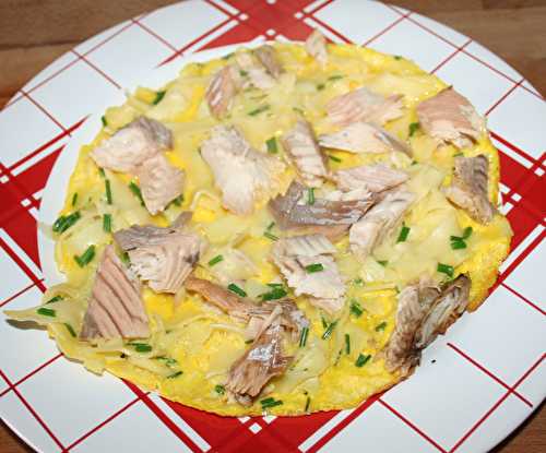 Omelette aux restes des saumon et tagliatelles