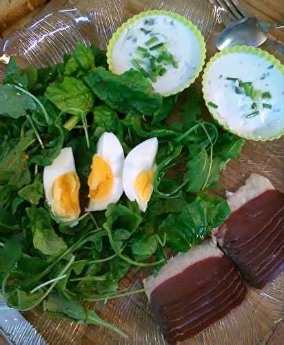 Panna cotta au bleu, salade et magret - amafacon