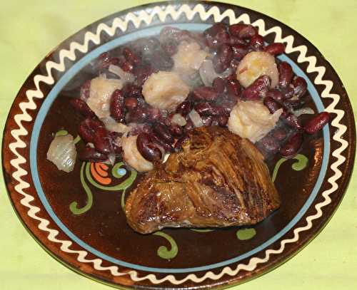 Pavés de zèbre à la plancha, haricots rouges aux bananes plantains.