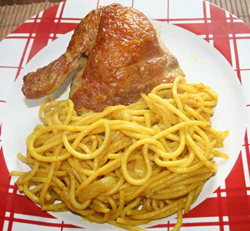 Poulet fumé maison et spaghetti au curry