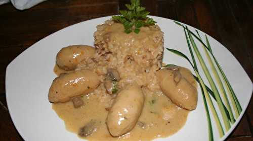 Risotto sauce poulette et quenelles de volaille