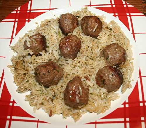 Riz aux boulettes de boeuf cumin, coriandre