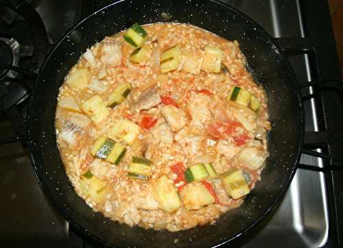 Riz aux légumes (courgette, tomate, oignon) et poisson blanc - amafacon