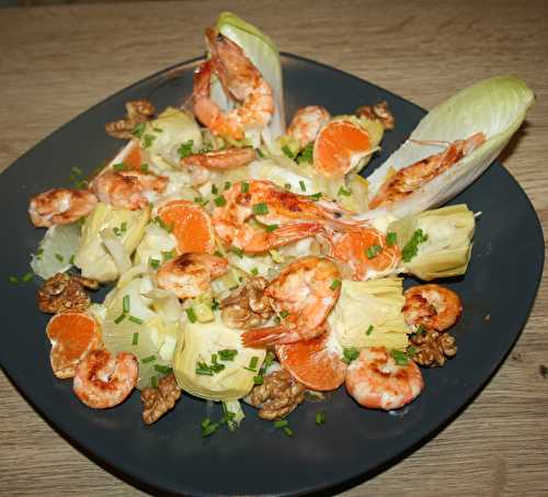 Salade d'endive aux agrumes et gambas