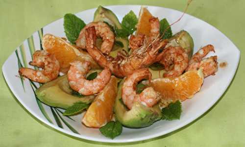 Salade de gambas, avocat, orange