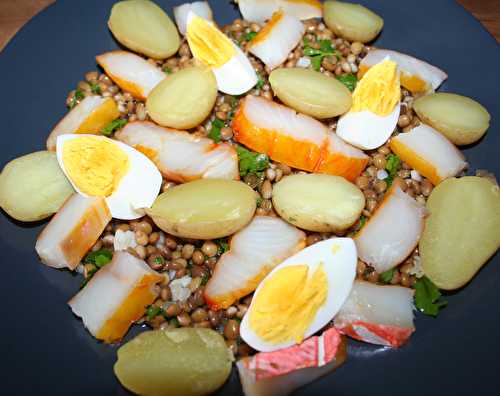 Salade de lentilles, pommes de terre grenaille et églefin fumé (haddock)