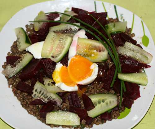 Salade de lentilles vertes, betterave, concombre