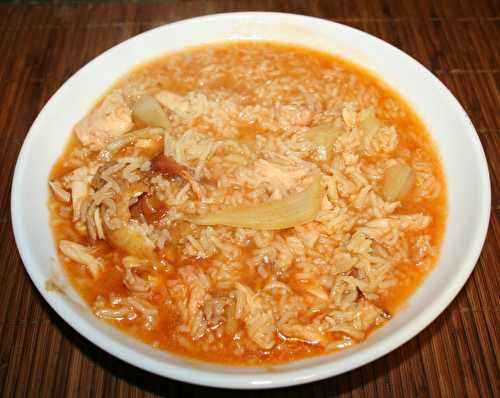 Soupe de riz au poulet boucané et fenouil