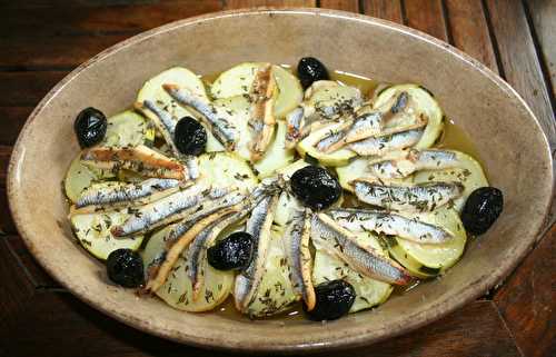 Tian aux anchois, courgette et rattes