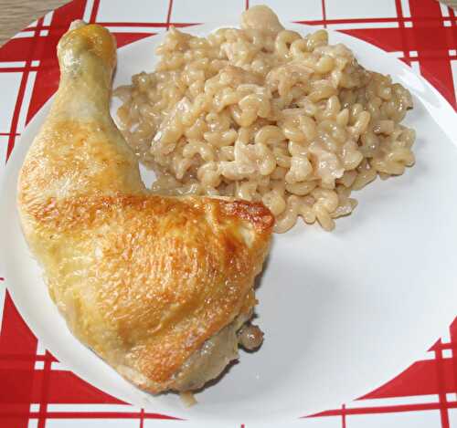 Cuisse de poulet au risotto de coquillettes