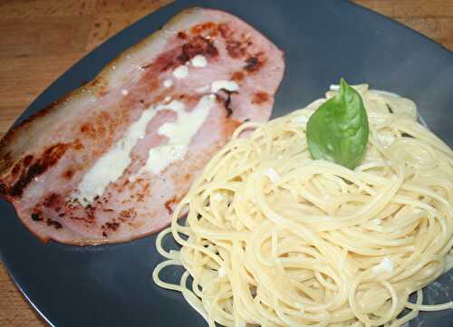 Jambon grillé à la plancha et spaghetti sauce alfredo