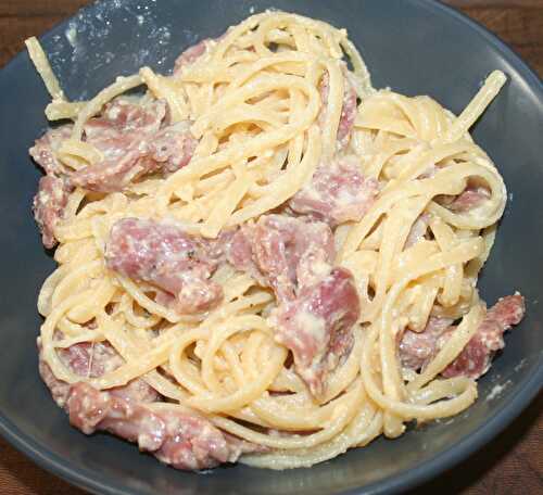 Linguine aux gésiers de poulet sauce carbonara