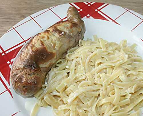 Andouillette de Jargeau au four sauce au chèvre frais et crème de soja