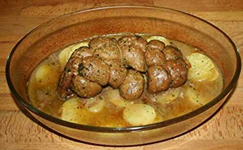 Rognon de veau flambé au Calvados au four sur lit de pommes de terre