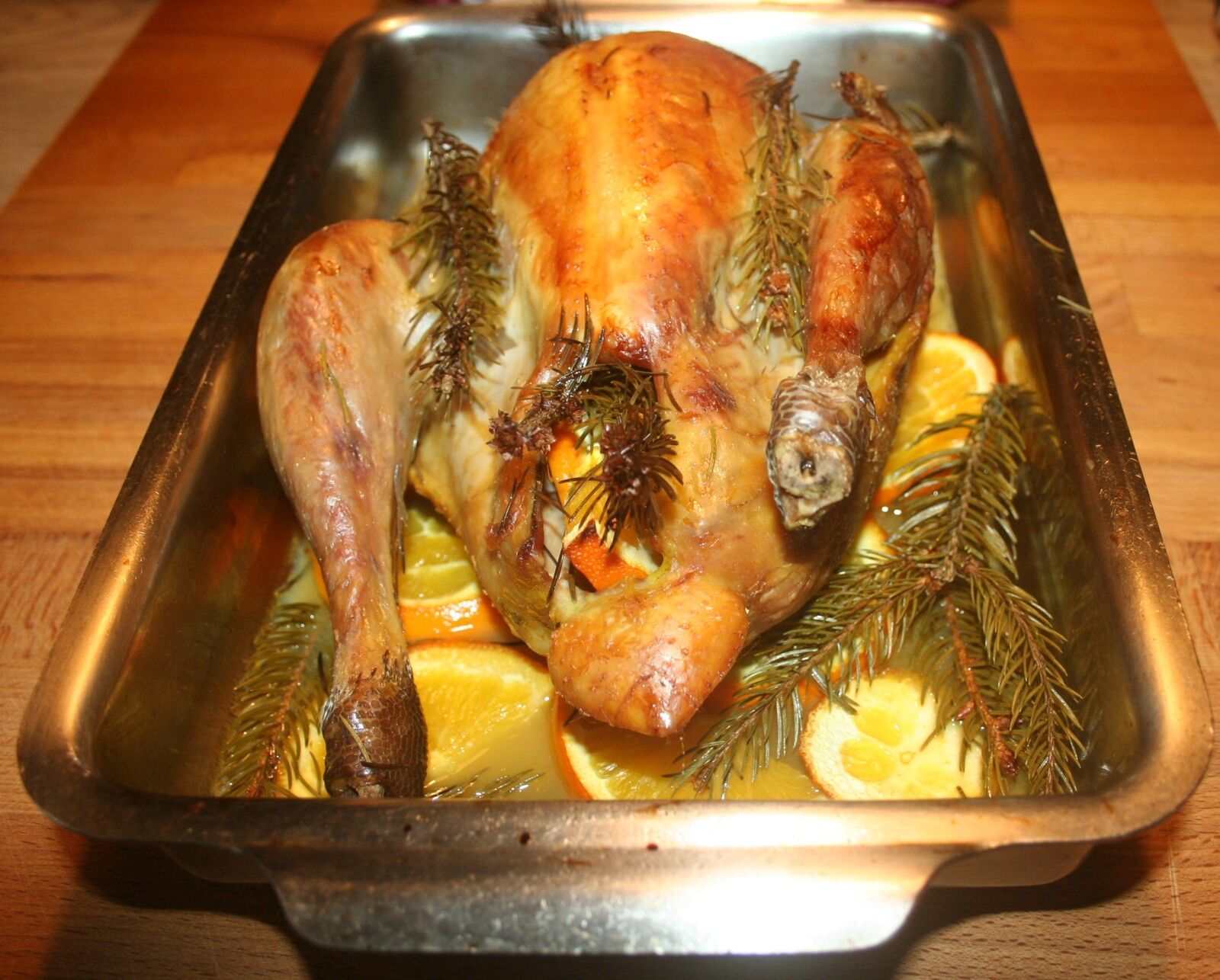Pintade de Noël ; orange et sapin
