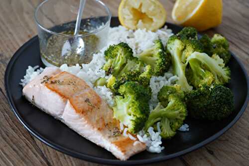 Brocoli, riz basmati et saumon ou lentilles vertes