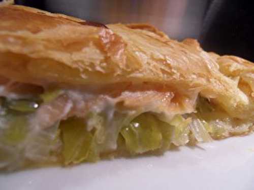 Tourte aux poireaux- chèvre et saumon fumé