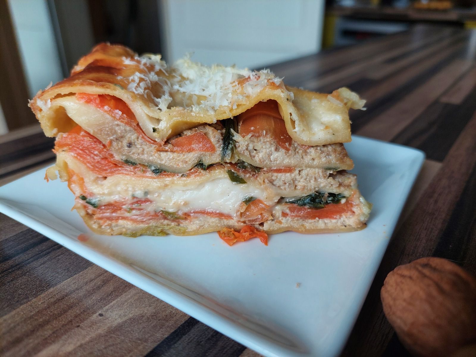 Lasagnes végétariennes aux carottes, épinards, gorgonzola  et pesto de noix. 9