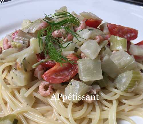 Spaghetti aux crevettes et au fenouil