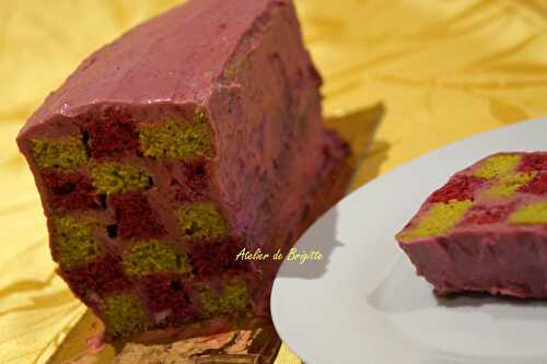 Cake damier framboise et pistache