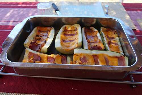 Courgettes Arlequin, jambon de pays et cheddar