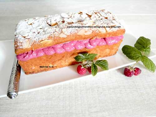 Cakissime tropézien framboise d'après Nicolas Bernardé : cake amande au zeste d'orange et eau de fleur d'oranger, ganache montée framboise