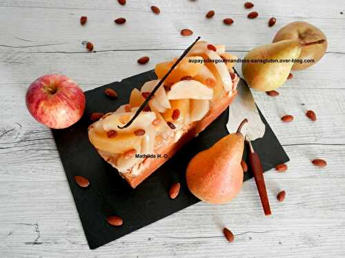 La douceur automnale de Mathilde : cake amande, poires au sirop vanillé, compotée poires-pommes