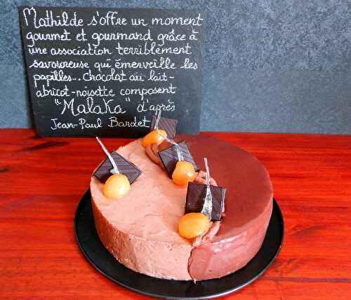 MALAKA d'après Jean-Paul Bardet : Entremets Chocolat au Lait-Abricot-Noisette - Au pays des gourmandises sans gluten
