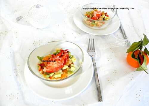 Salade de homard, avocat, clémentine et citron caviar