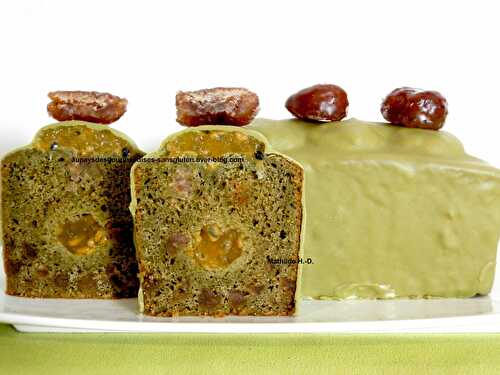 Réinterprétation du cake SARAH de Pierre Hermé : thé vert Matcha, marron, fruit de la Passion