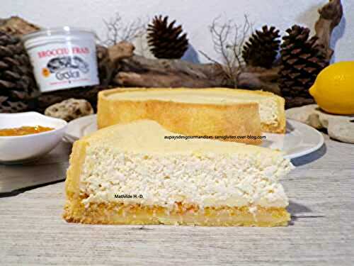 Réinterprétation du FIADONE sous forme de tarte d'après C&VF : pâte brisée, marmelade de clémentines de Corse, garniture au brocciu A.O.P. parfumé au citron