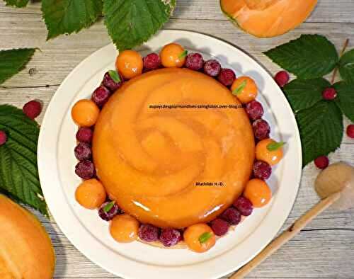 Fantastik Framboise Melon sur une base de Christophe Michalak : pâte sablée, clafoutis aux amandes brutes et morceaux de framboises et melon, confit framboise, confit melon et lamelles de melon
